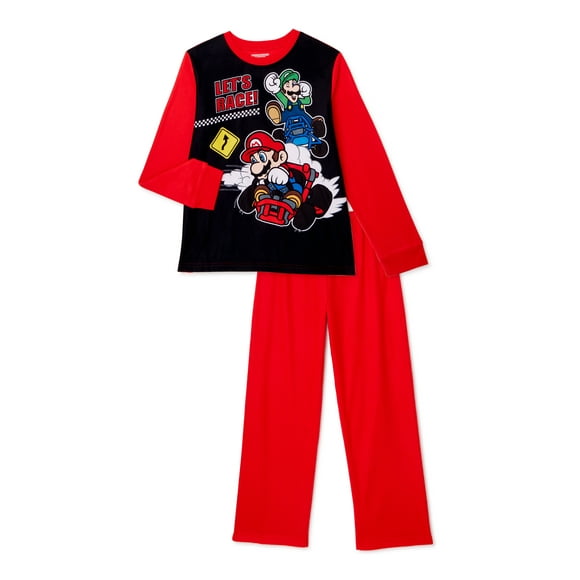 Official Kids Super Mario Here We Go Long Pyjamas Set Boys Girls PJs